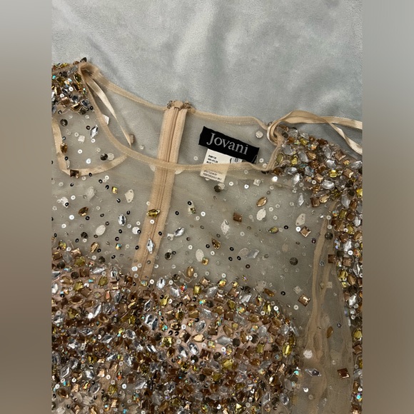 Jovani - Bejeweled Long Sleeve Illusion Scoop Neck Sheath Dress - Picture 5 of 6